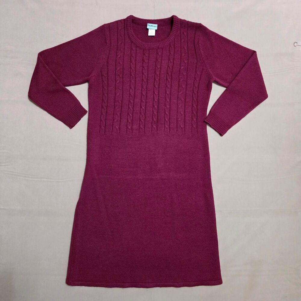 Sara Morgan Y2K burgundy cable knit sweater dress women's size PM petite medium